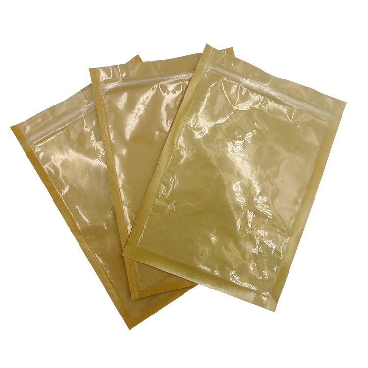 Customized printed Plain cheap craft zipper one side clear kraft paper bag for cosmetics packaging